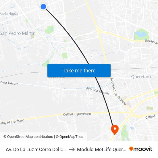 Av. De La Luz Y Cerro Del Capulín to Módulo MetLife Querétaro map