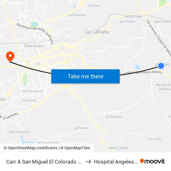 Carr A San Miguel El Colorado Y Calle San Juan Del Río to Hospital Angeles de Querétaro map