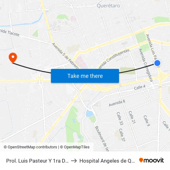 Prol. Luis Pasteur Y 1ra Del Laurel to Hospital Angeles de Querétaro map