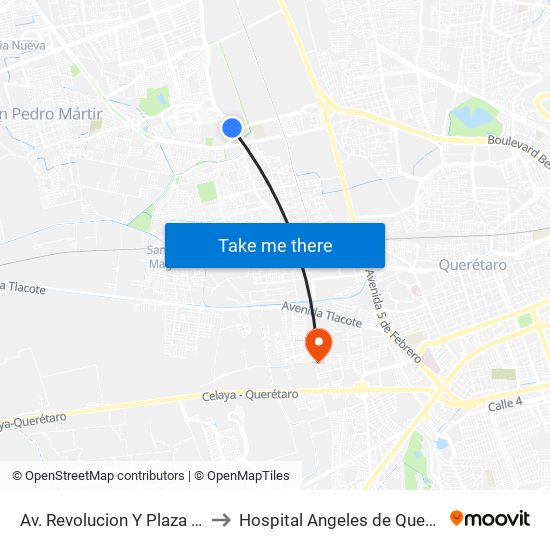 Av. Revolucion Y Plaza Patio to Hospital Angeles de Querétaro map