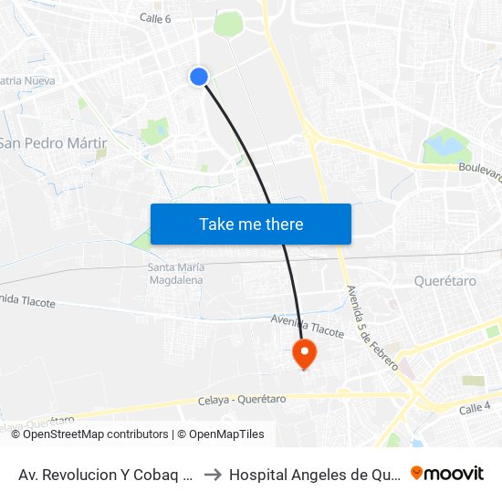 Av. Revolucion Y Cobaq Satelite to Hospital Angeles de Querétaro map