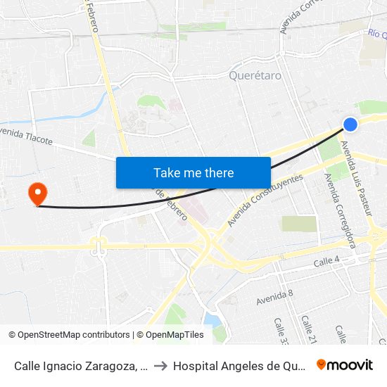 Calle Ignacio Zaragoza, 109_4 to Hospital Angeles de Querétaro map