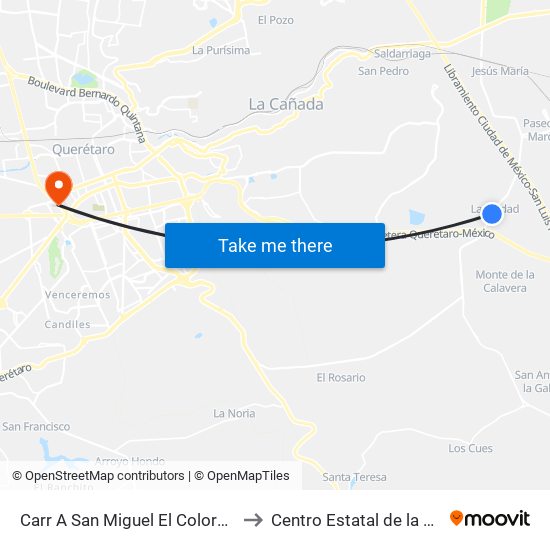 Carr A San Miguel El Colorado Y Calle San Juan Del Río to Centro Estatal de la Transfusión Sanguínea map