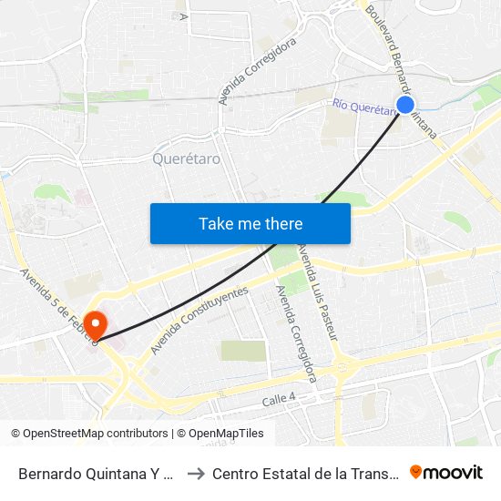 Bernardo Quintana Y Av. Universidad to Centro Estatal de la Transfusión Sanguínea map