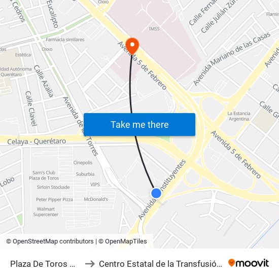 Plaza De Toros Ote - Pte to Centro Estatal de la Transfusión Sanguínea map