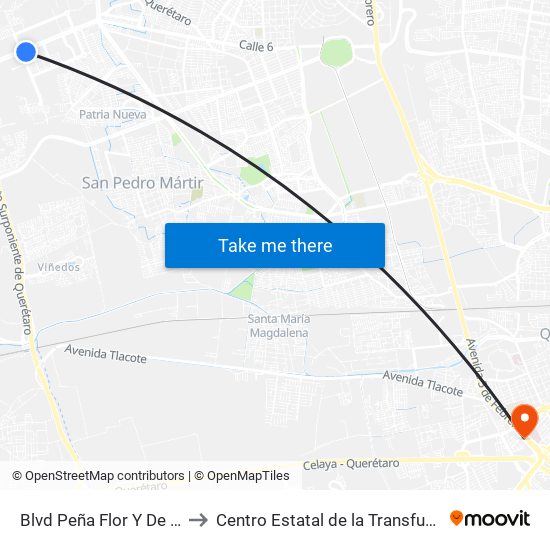 Blvd Peña Flor Y De La Cantera to Centro Estatal de la Transfusión Sanguínea map