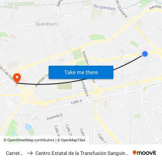 Carretas to Centro Estatal de la Transfusión Sanguínea map