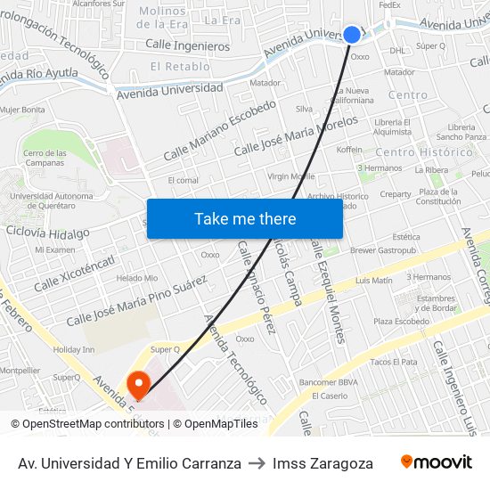 Av. Universidad Y Emilio Carranza to Imss Zaragoza map