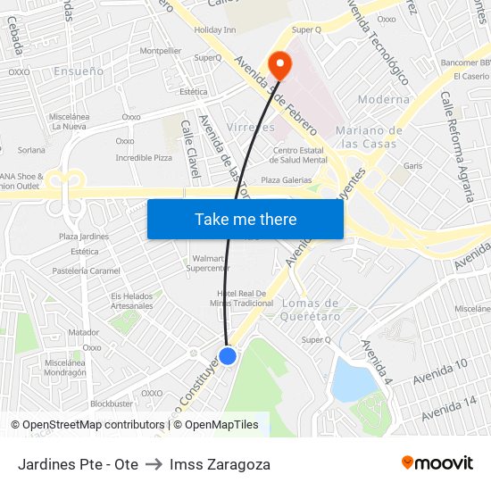 Jardines Pte - Ote to Imss Zaragoza map