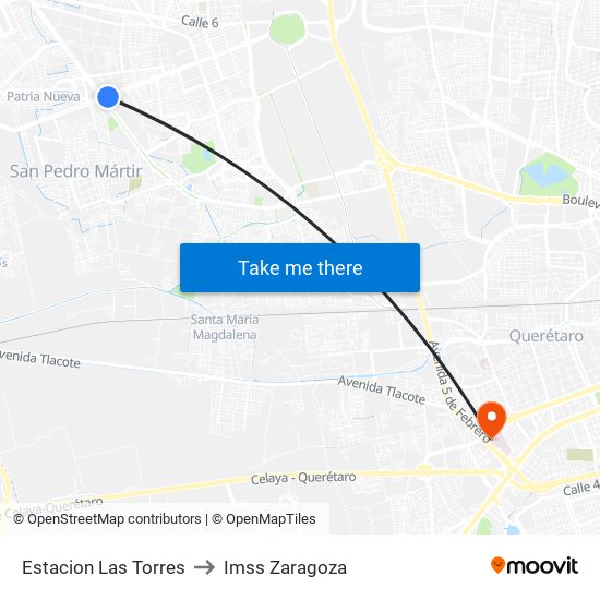 Estacion Las Torres to Imss Zaragoza map