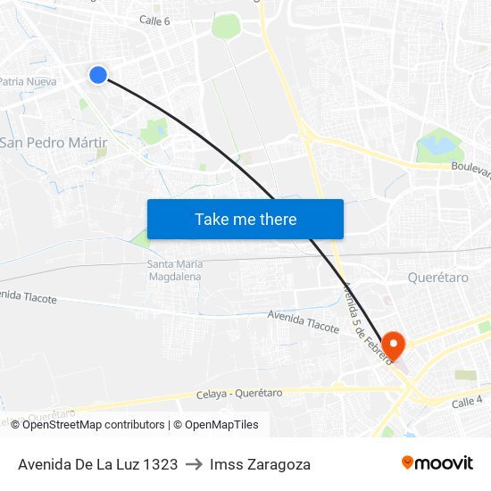 Avenida De La Luz 1323 to Imss Zaragoza map
