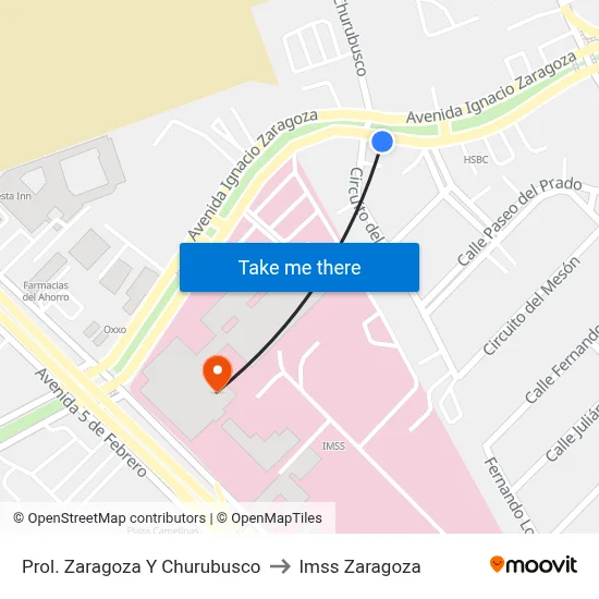 Prol. Zaragoza Y Churubusco to Imss Zaragoza map