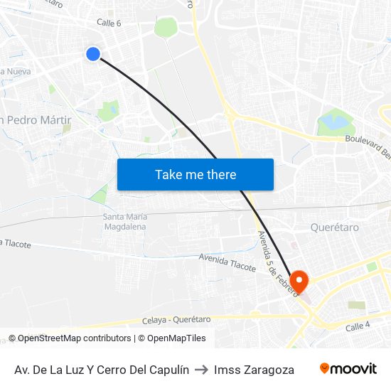 Av. De La Luz Y Cerro Del Capulín to Imss Zaragoza map