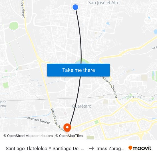 Santiago Tlatelolco Y Santiago Del Oeste to Imss Zaragoza map