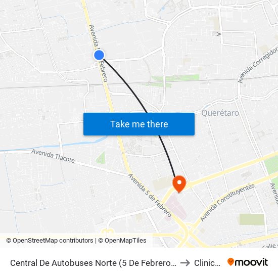 Central De Autobuses Norte (5 De Febrero Y Epigmenio González) to Clinica A&K map