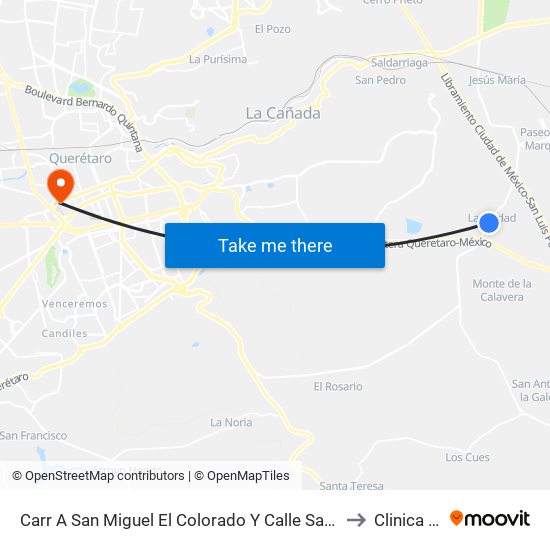 Carr A San Miguel El Colorado Y Calle San Juan Del Río to Clinica A&K map
