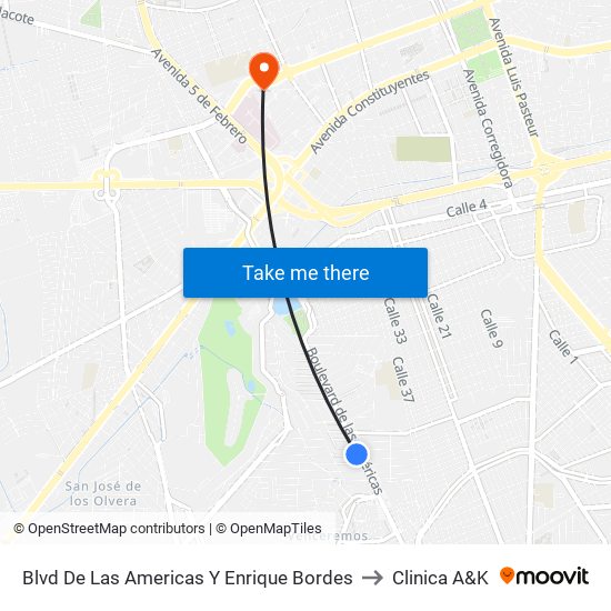 Blvd De Las Americas Y Enrique Bordes to Clinica A&K map