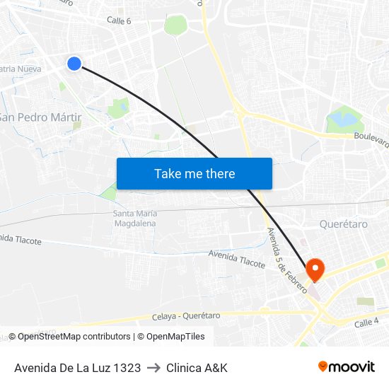 Avenida De La Luz 1323 to Clinica A&K map
