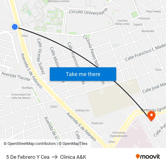 5 De Febrero Y Cea to Clinica A&K map