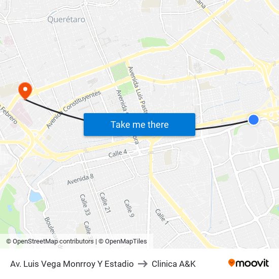 Av. Luis Vega Monrroy Y Estadio to Clinica A&K map