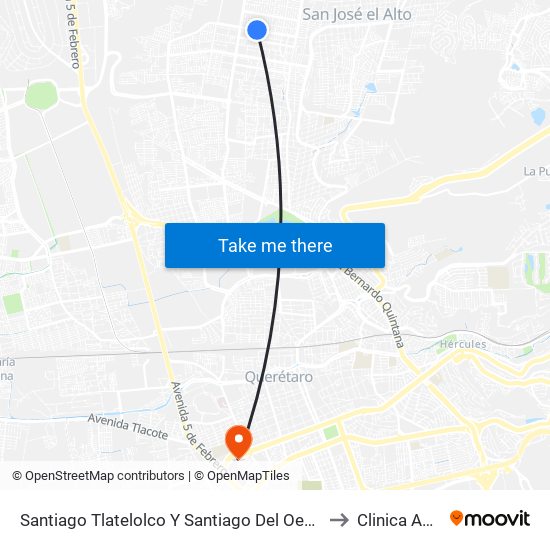 Santiago Tlatelolco Y Santiago Del Oeste to Clinica A&K map