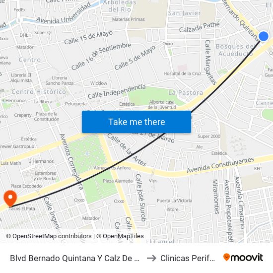 Blvd Bernado Quintana Y Calz De Los Arcos to Clinicas Perifericas map