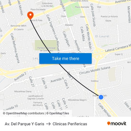 Av. Del Parque Y Garis to Clinicas Perifericas map