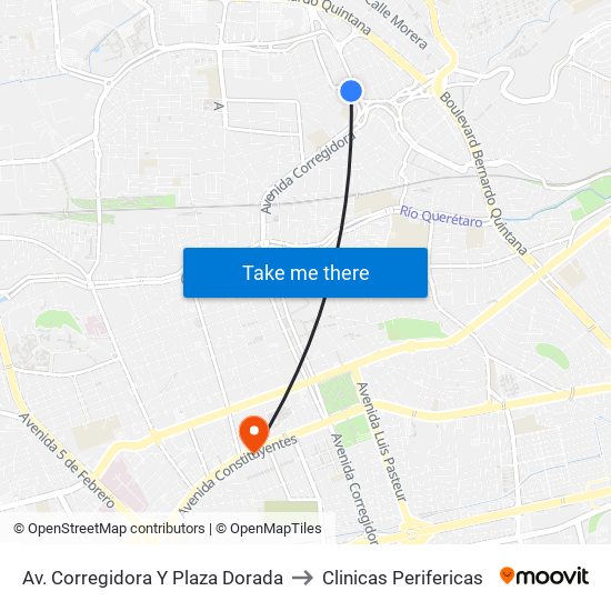 Av. Corregidora Y Plaza Dorada to Clinicas Perifericas map