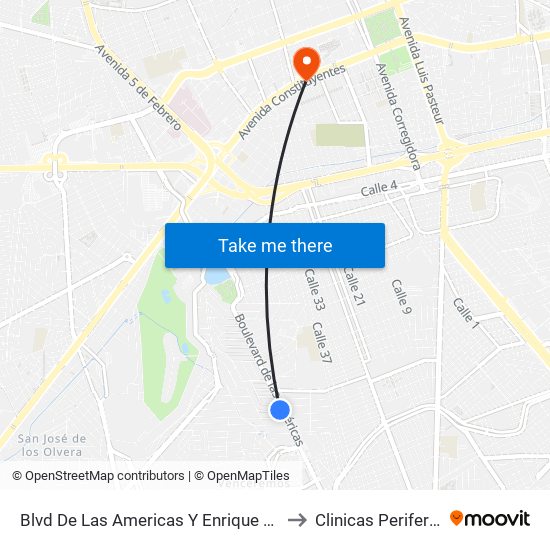 Blvd De Las Americas Y Enrique Bordes to Clinicas Perifericas map
