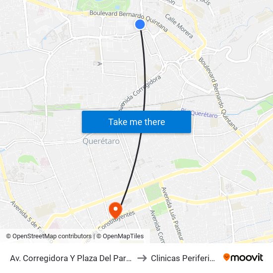 Av. Corregidora Y Plaza Del Parque to Clinicas Perifericas map