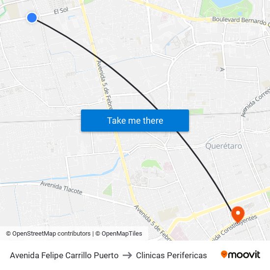 Avenida Felipe Carrillo Puerto to Clinicas Perifericas map