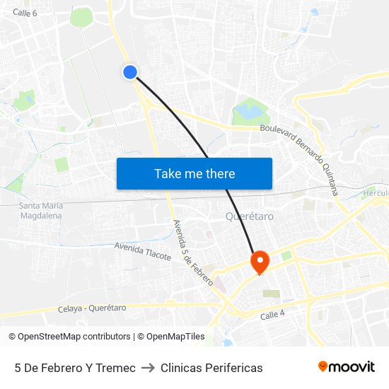 5 De Febrero Y Tremec to Clinicas Perifericas map