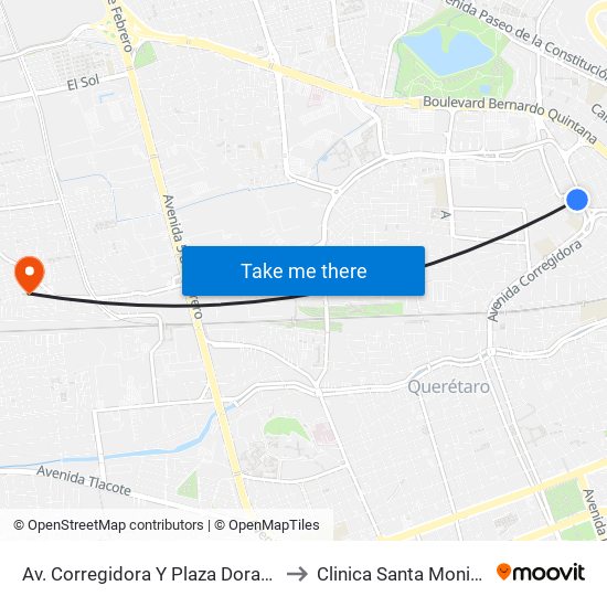 Av. Corregidora Y Plaza Dorada to Clinica Santa Monica map