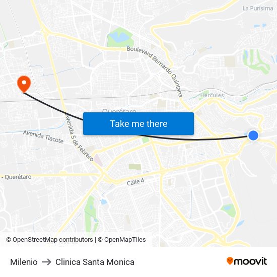 Milenio to Clinica Santa Monica map