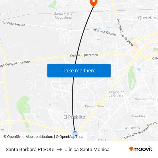 Santa Barbara Pte-Ote to Clinica Santa Monica map