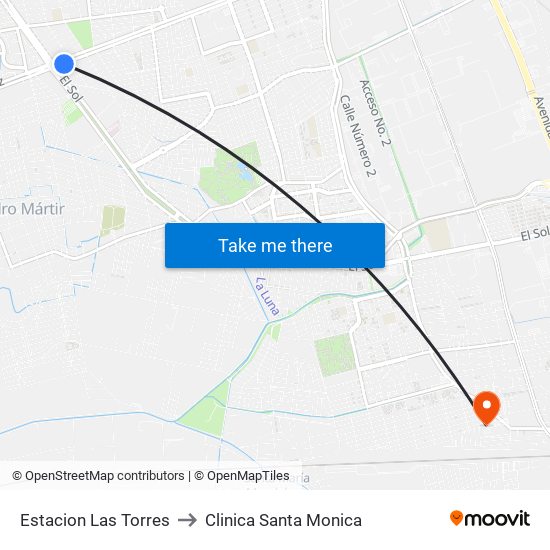 Estacion Las Torres to Clinica Santa Monica map