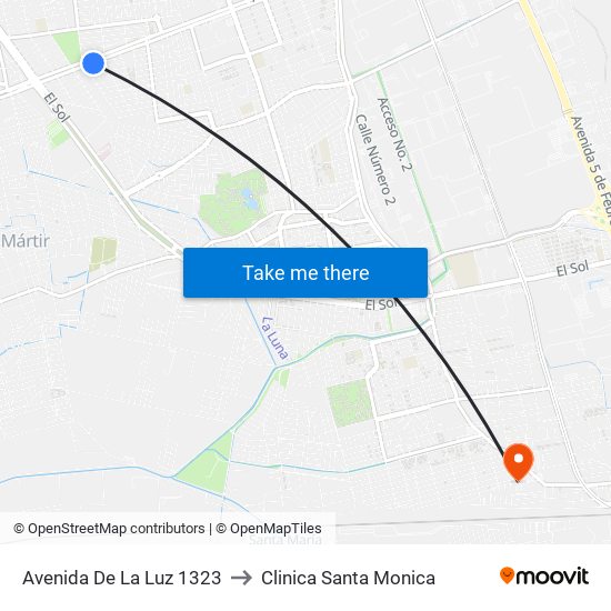 Avenida De La Luz 1323 to Clinica Santa Monica map