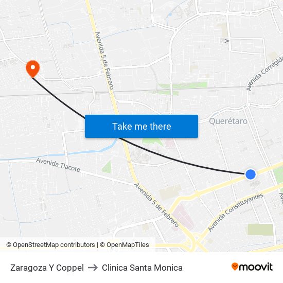 Zaragoza Y Coppel to Clinica Santa Monica map