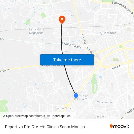 Deportivo Pte-Ote to Clinica Santa Monica map