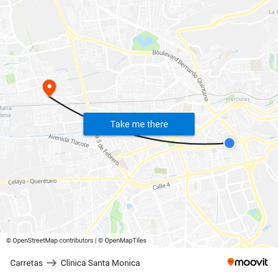 Carretas to Clinica Santa Monica map