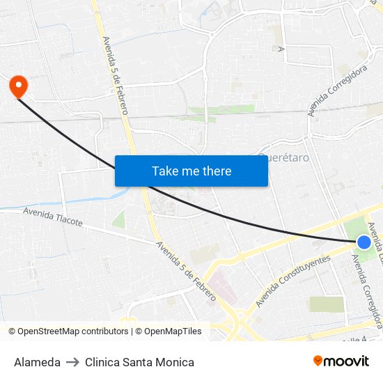 Alameda to Clinica Santa Monica map