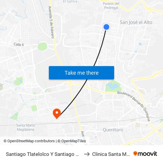 Santiago Tlatelolco Y Santiago Del Oeste to Clinica Santa Monica map
