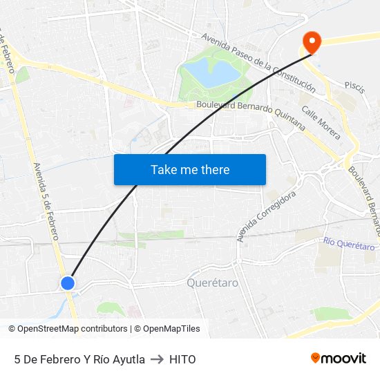 5 De Febrero Y Río Ayutla to HITO map