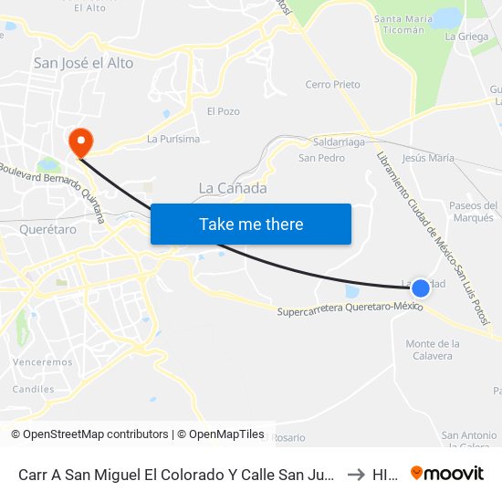 Carr A San Miguel El Colorado Y Calle San Juan Del Río to HITO map