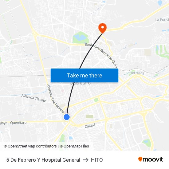 5 De Febrero Y Hospital General to HITO map