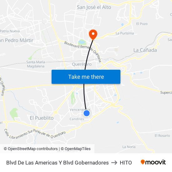 Blvd De Las Americas Y Blvd Gobernadores to HITO map