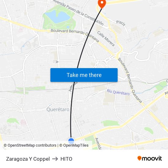 Zaragoza Y Coppel to HITO map