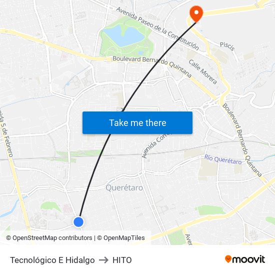 Tecnológico E Hidalgo to HITO map