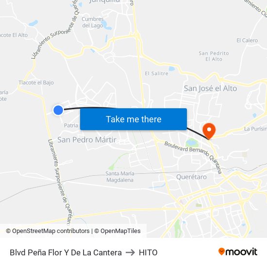 Blvd Peña Flor Y De La Cantera to HITO map