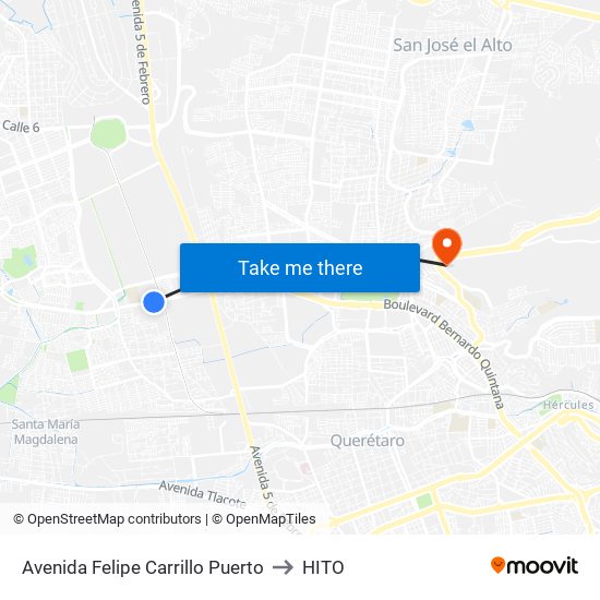 Avenida Felipe Carrillo Puerto to HITO map